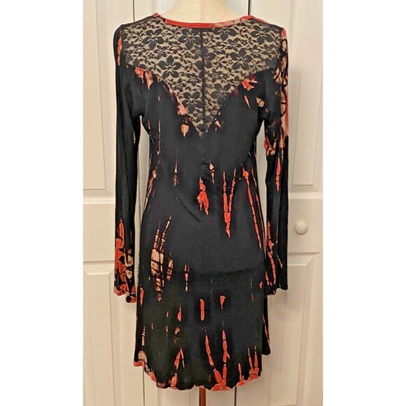 LOCAL Black Red Tie-Dye Graphic T Shirt Tunic Dress Sz L USA Goth Y2K Punk Lace - Picture 7 of 13